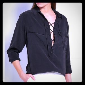 Equipment knox lace-up washed-silk shirt